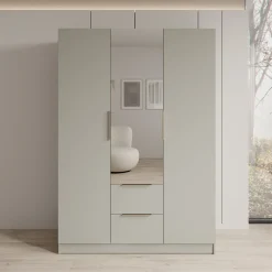 Caliero - Kledingkast 3-deurs met spiegel - Beige - 150x60x216 cm