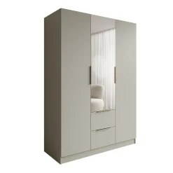 Caliero - Kledingkast 3-deurs met spiegel - Beige - 150x60x216 cm