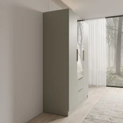Caliero - Kledingkast 3-deurs met spiegel - Beige - 150x60x216 cm