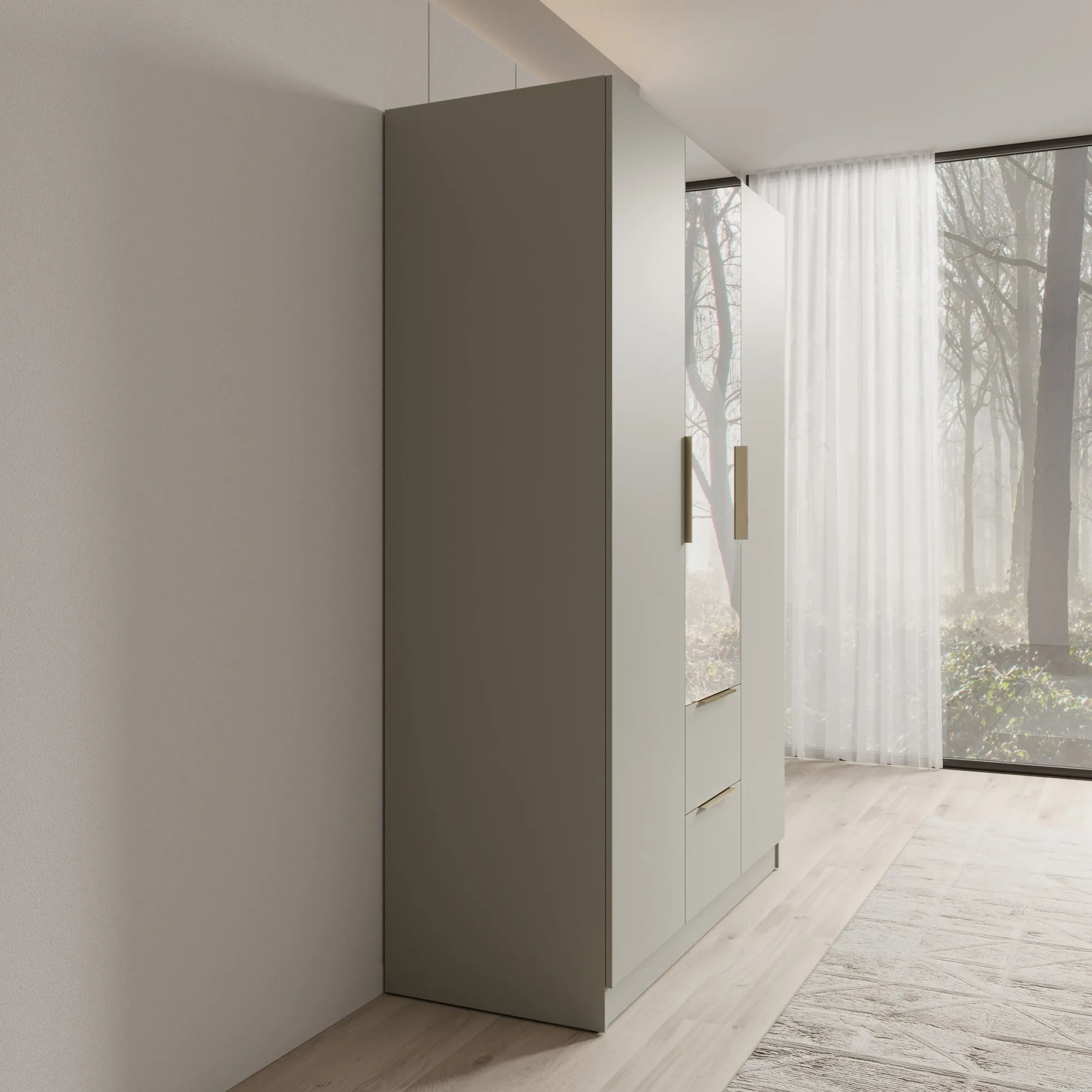 Caliero - Kledingkast 3-deurs met spiegel - Beige - 150x60x216 cm
