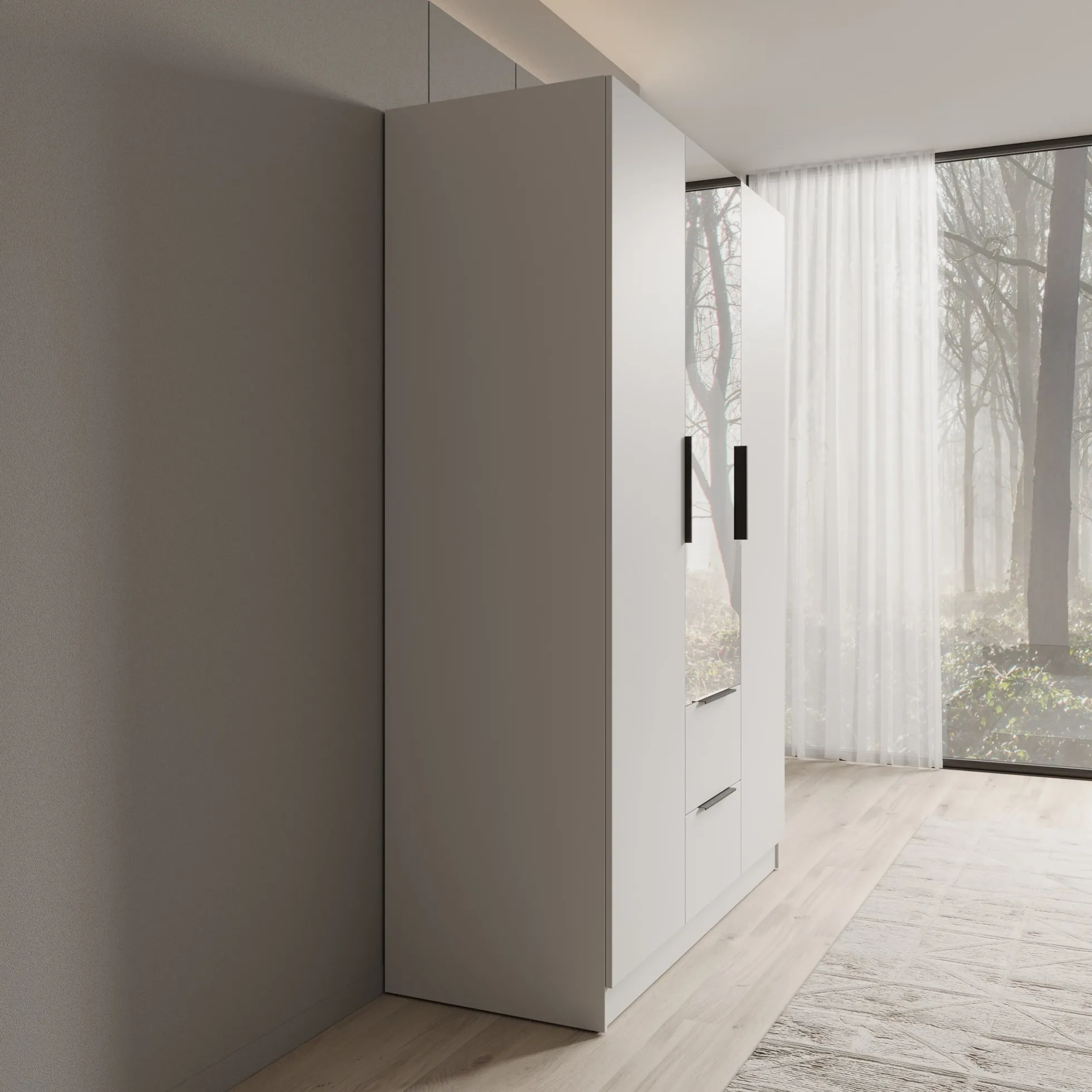 Caliero - Kledingkast 3-deurs met spiegel - Wit - 150x60x216