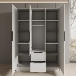 Caliero - Kledingkast 3-deurs met spiegel - Wit - 150x60x216