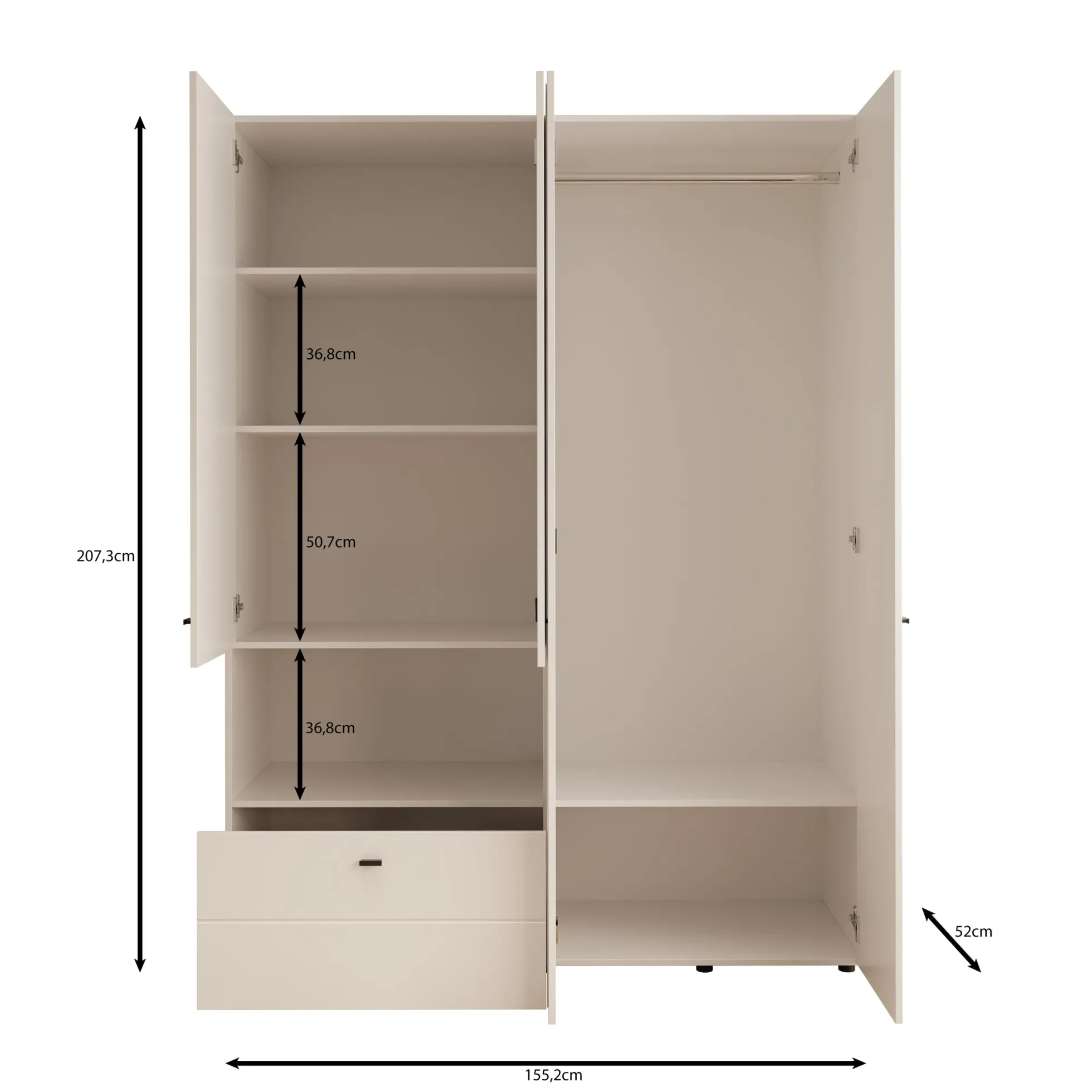 Calista - Kledingkast met 4 deuren - Eikenpatroon - 155x52x208 cm