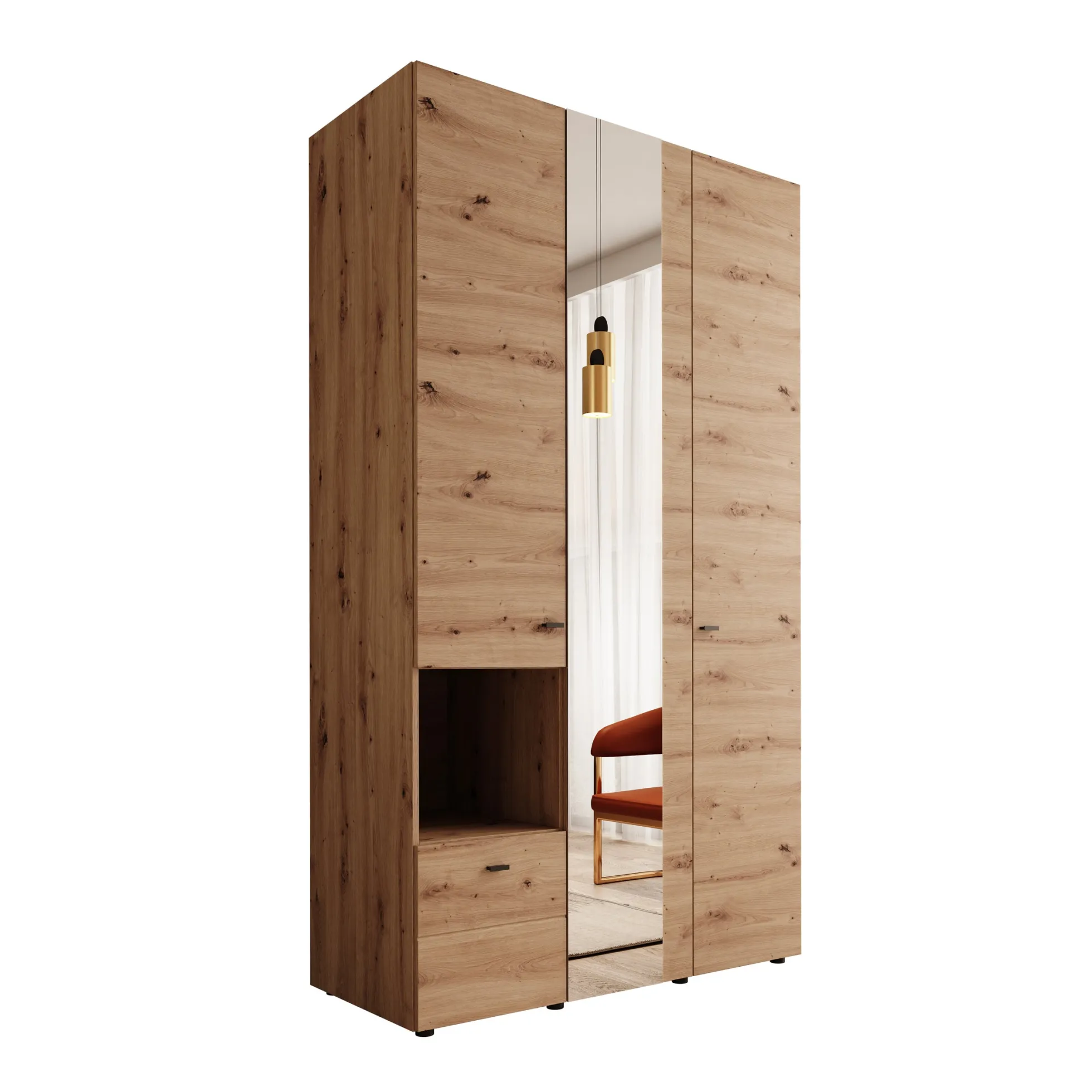 Calista - Kledingkast met 3 deuren - Eikenpatroon - 117x52x208 cm