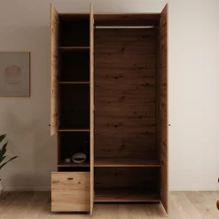 Calista - Kledingkast met 3 deuren - Eikenpatroon - 117x52x208 cm
