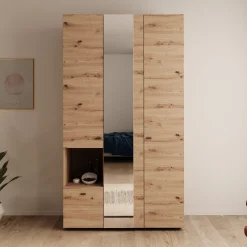 Calista - Kledingkast met 3 deuren - Eikenpatroon - 117x52x208 cm