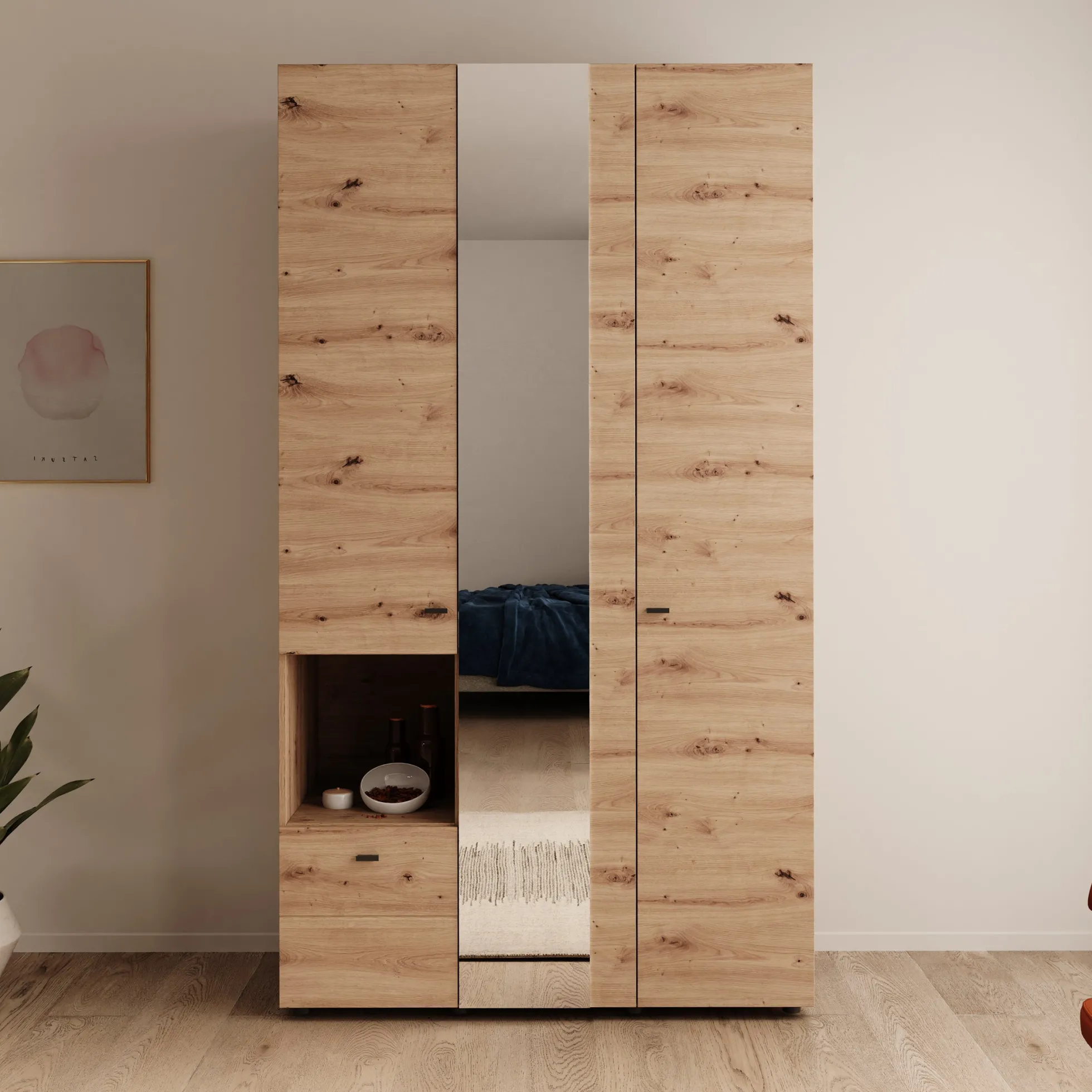 Calista - Kledingkast met 3 deuren - Eikenpatroon - 117x52x208 cm