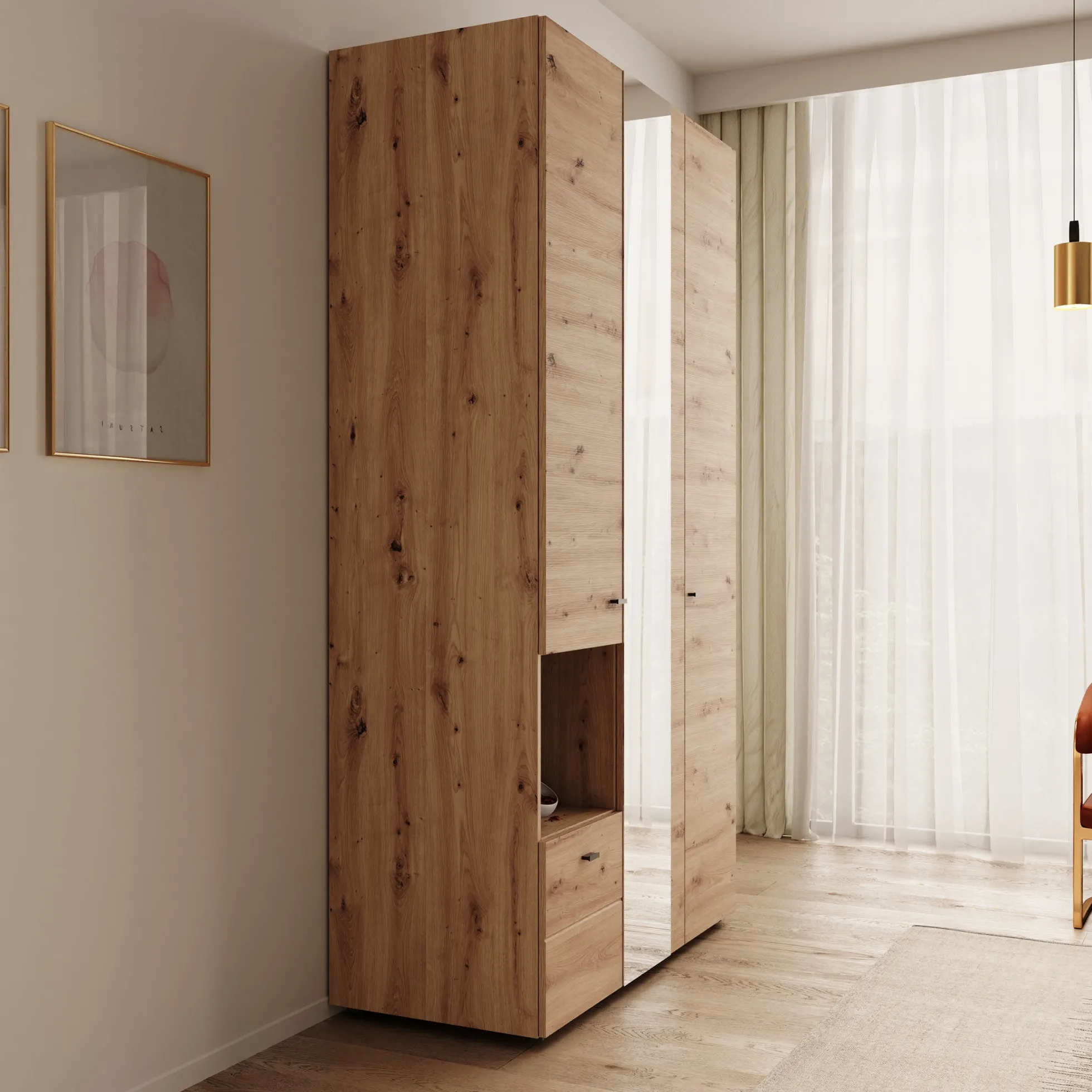 Calista - Kledingkast met 3 deuren - Eikenpatroon - 117x52x208 cm