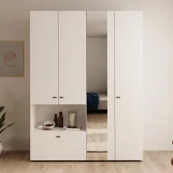 Calista - Kledingkast met 4 deuren - Wit - 155x52x208 cm