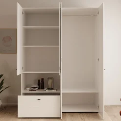 Calista - Kledingkast met 4 deuren - Wit - 155x52x208 cm