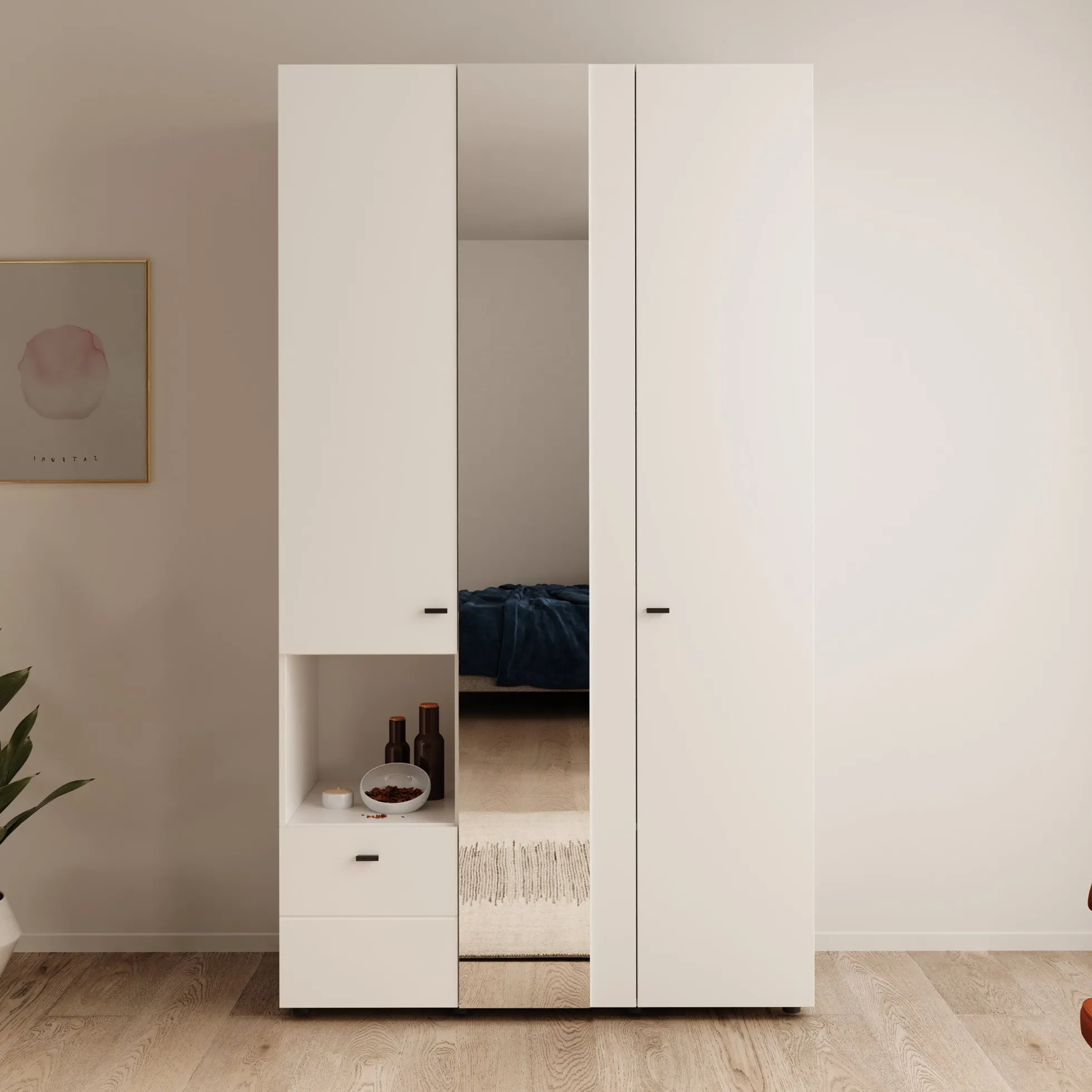 Calista - Kledingkast met 3 deuren - Wit - 117x52x208 cm