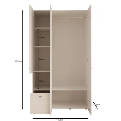 Calista - Kledingkast met 3 deuren - Wit - 117x52x208 cm