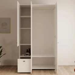 Calista - Kledingkast met 3 deuren - Wit - 117x52x208 cm