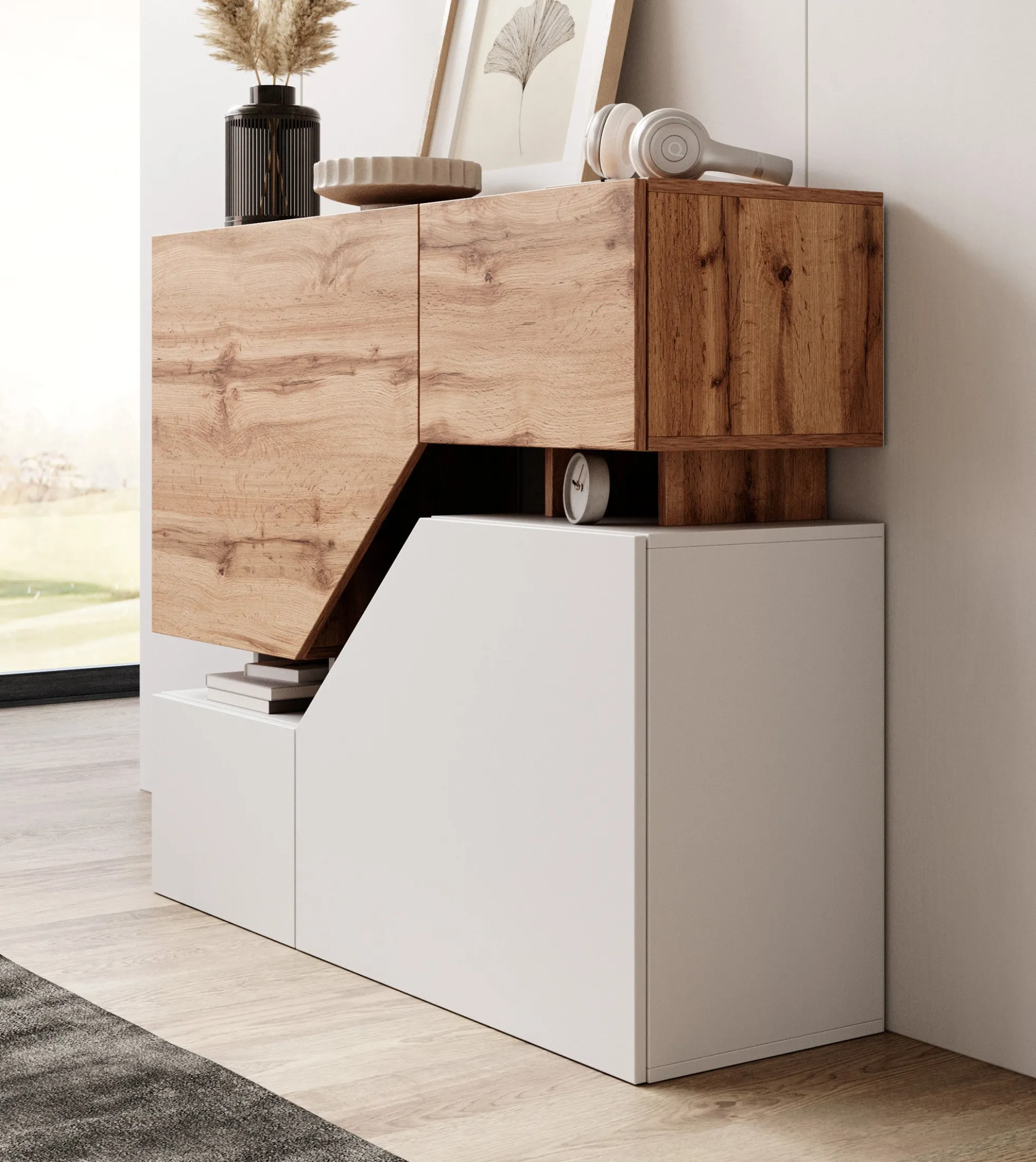 Canberra - Dressoir - Eiken/wit - 120x35x100 cm