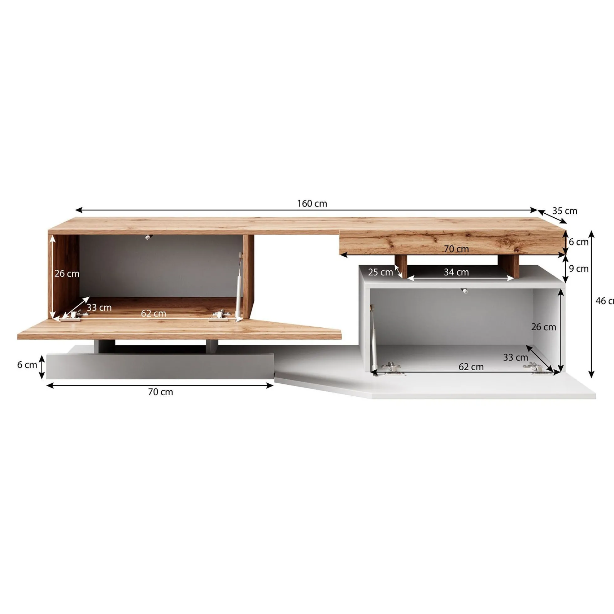 Canberra - TV-Meubel - Eiken/wit - 160 cm