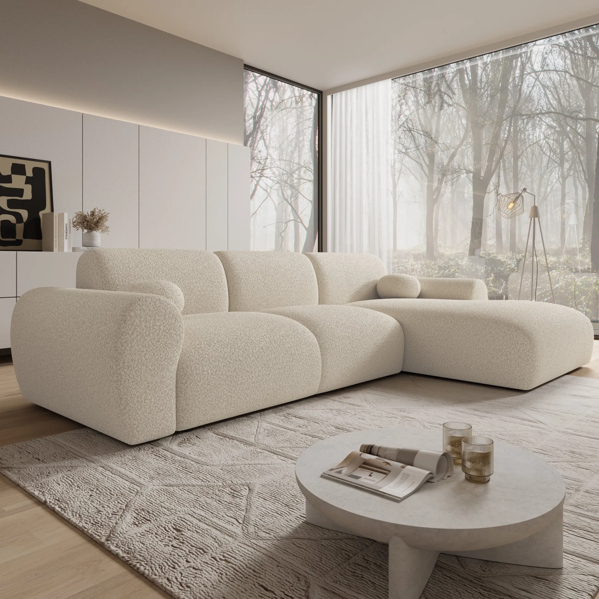 Canyon - Hoekbank 4-zits met chaise longue - Teddystof beige - Rechts