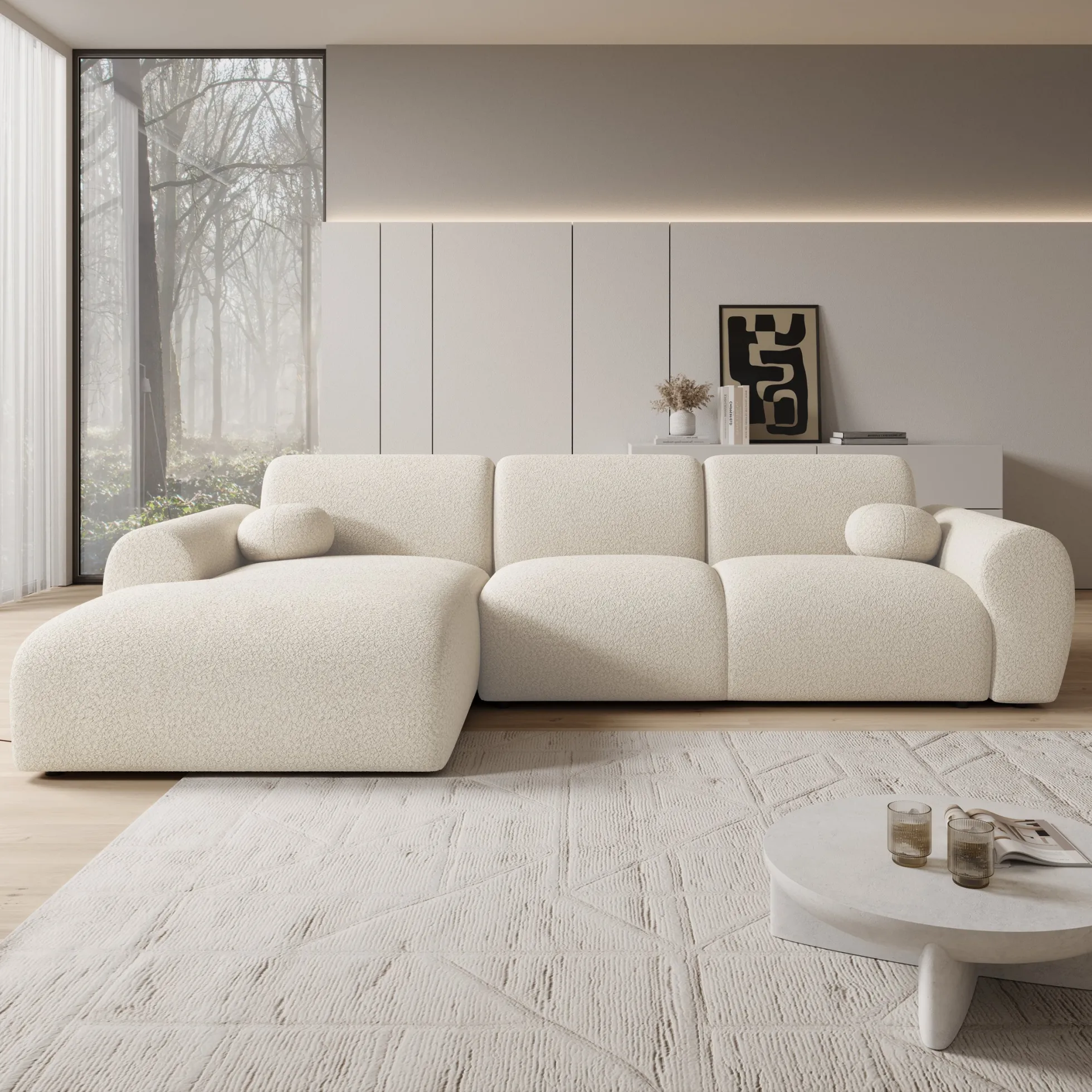 Canyon - Hoekbank 4-zits met chaise longue - Teddystof beige - Links