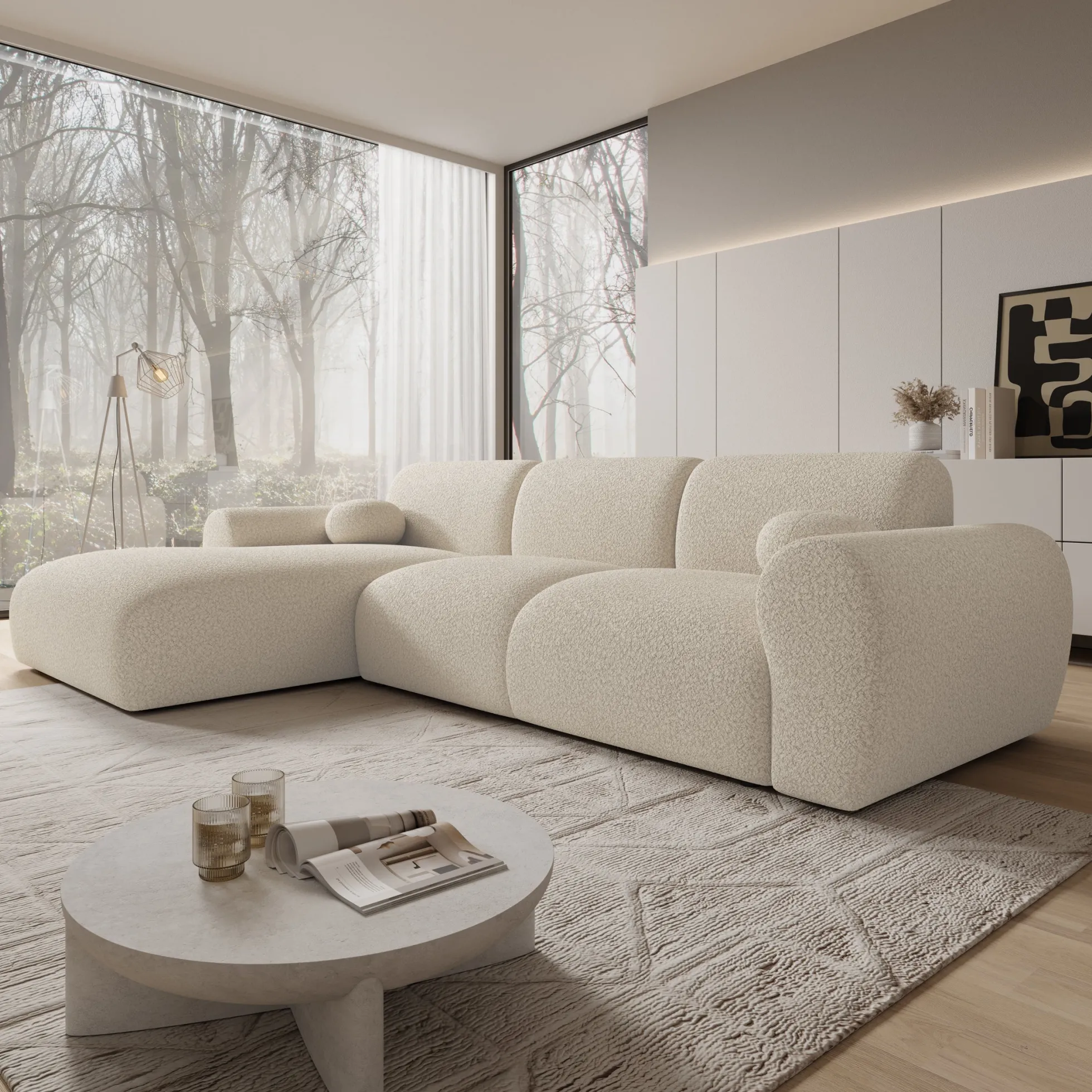 Canyon - Hoekbank 4-zits met chaise longue - Teddystof beige - Links