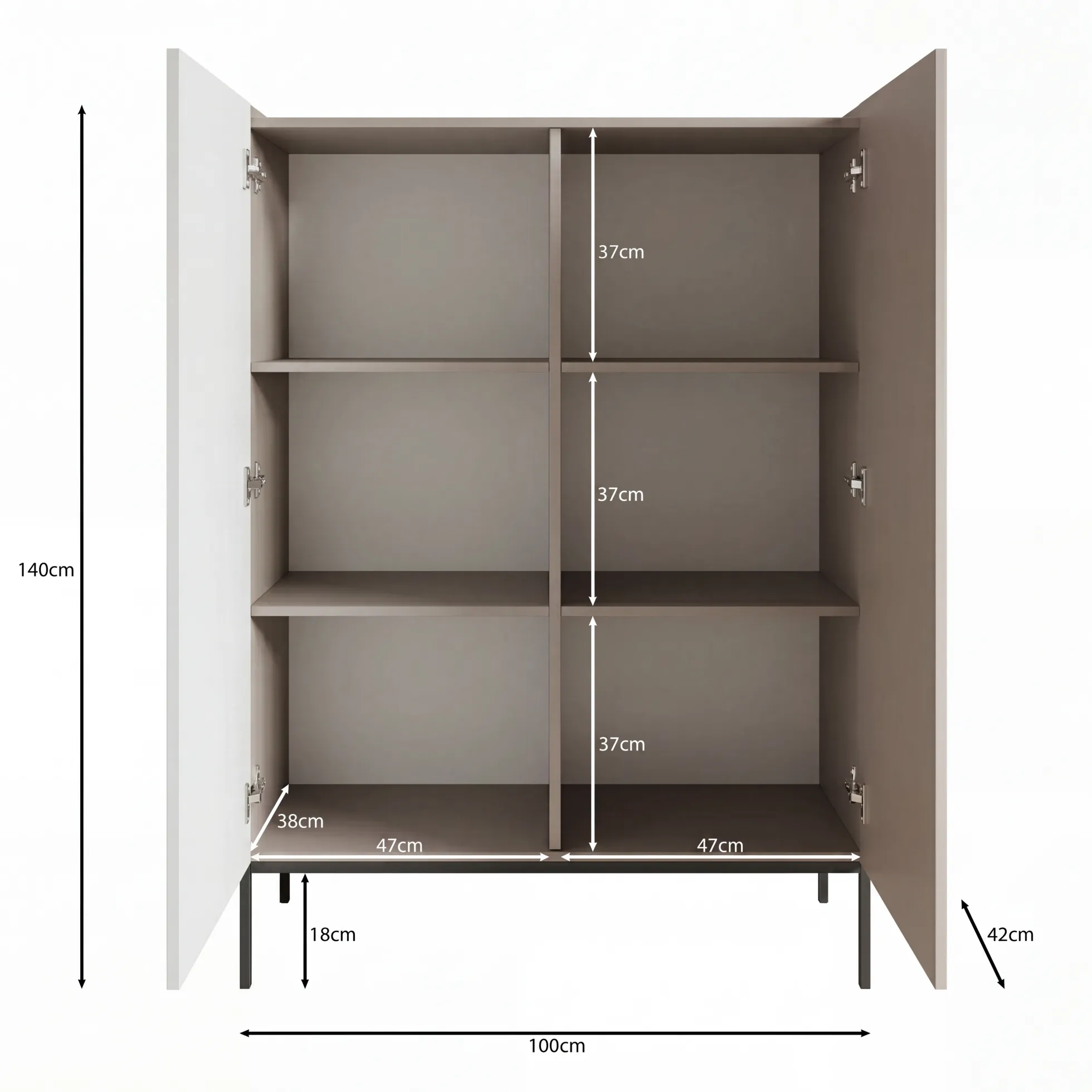 Capri - Dressoir - Beige - 100x42x140 cm