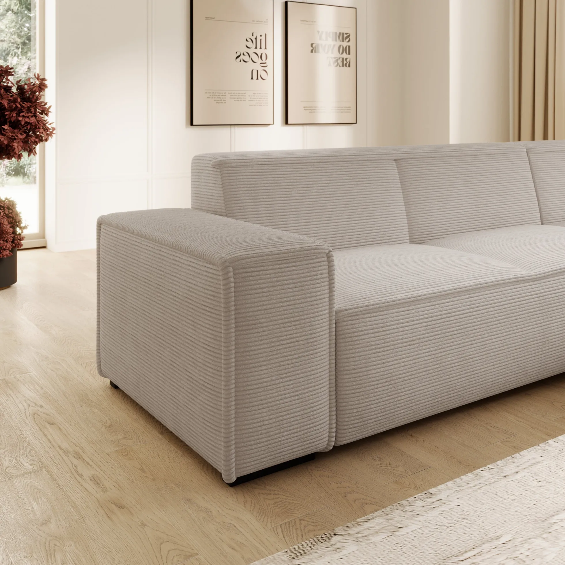 Cardiff - Hoekbank 3-zits met chaise longue - Ribstof beige - Rechts