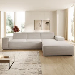Cardiff - Hoekbank 3-zits met chaise longue - Ribstof beige - Rechts