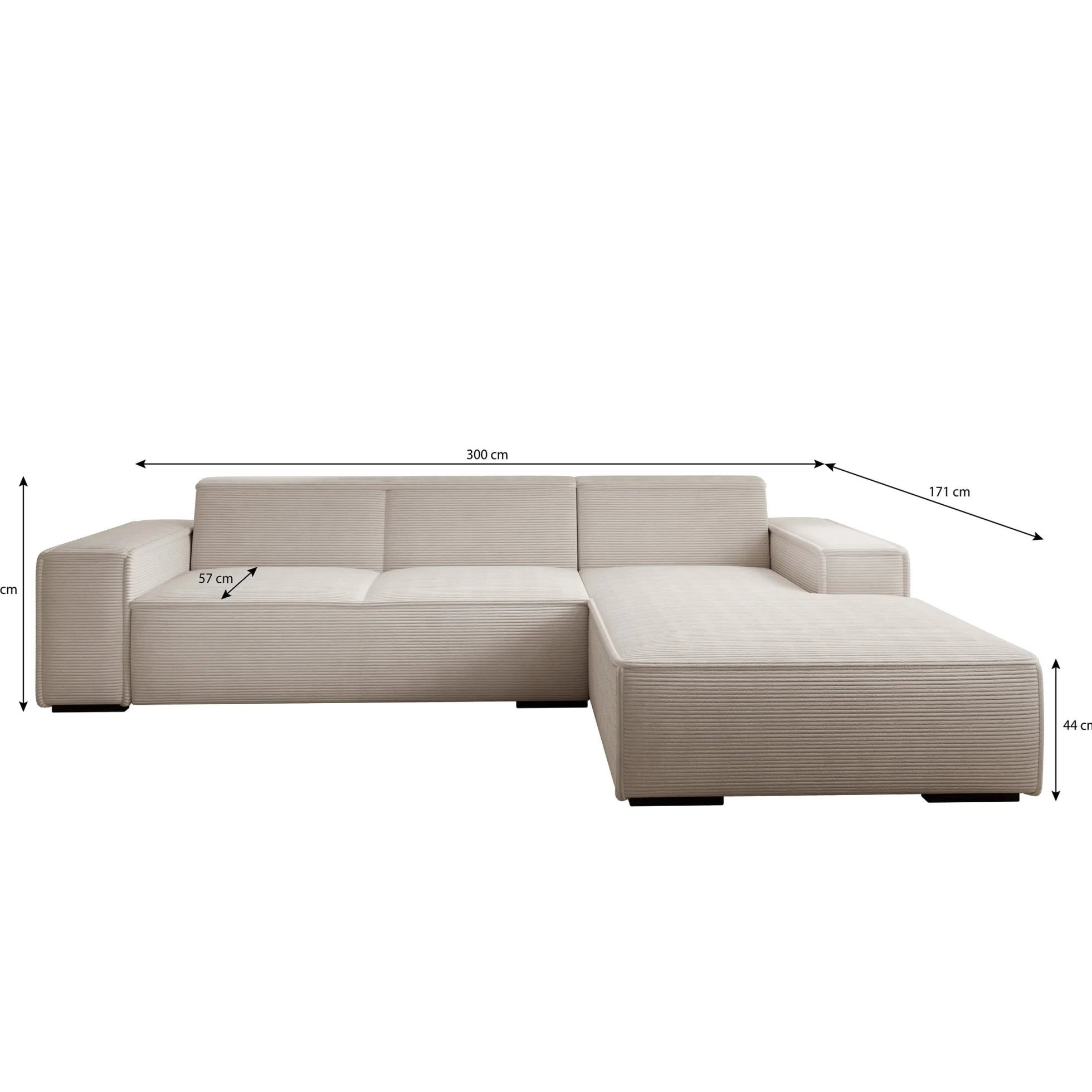Cardiff - Hoekbank 3-zits met chaise longue - Ribstof beige - Rechts