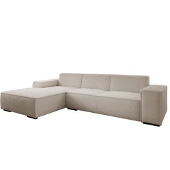 Cardiff - Hoekbank 3-zits met chaise longue - Ribstof beige - Links
