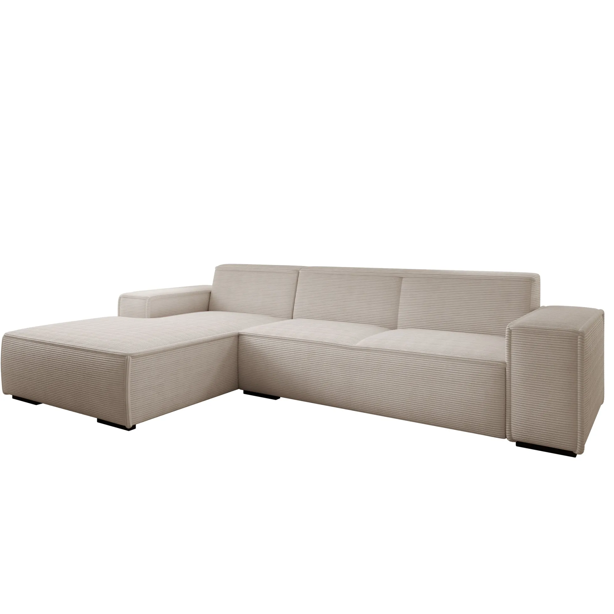Cardiff - Hoekbank 3-zits met chaise longue - Ribstof beige - Links