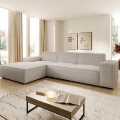 Cardiff - Hoekbank 3-zits met chaise longue - Ribstof beige - Links