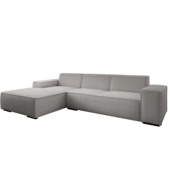 Cardiff - Hoekbank 3-zits met chaise longue - Ribstof grijs - Links