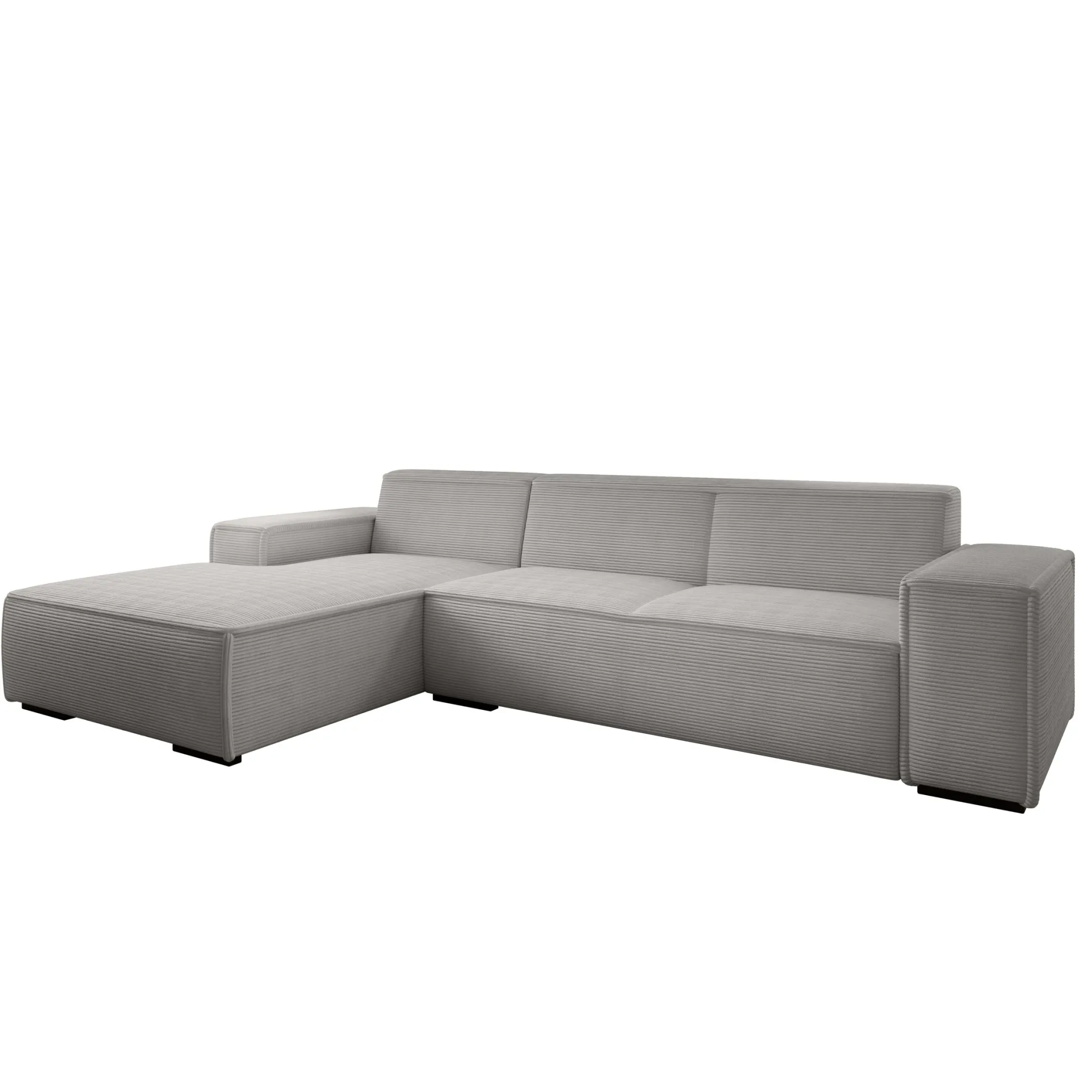 Cardiff - Hoekbank 3-zits met chaise longue - Ribstof grijs - Links