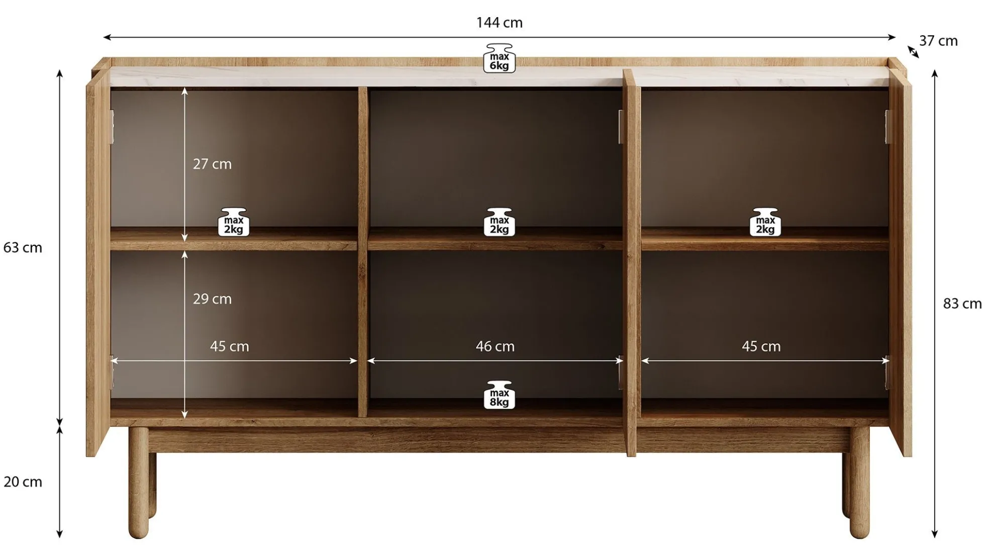 Cayenne 2 - Dressoir - Eiken - 144x37x83 cm