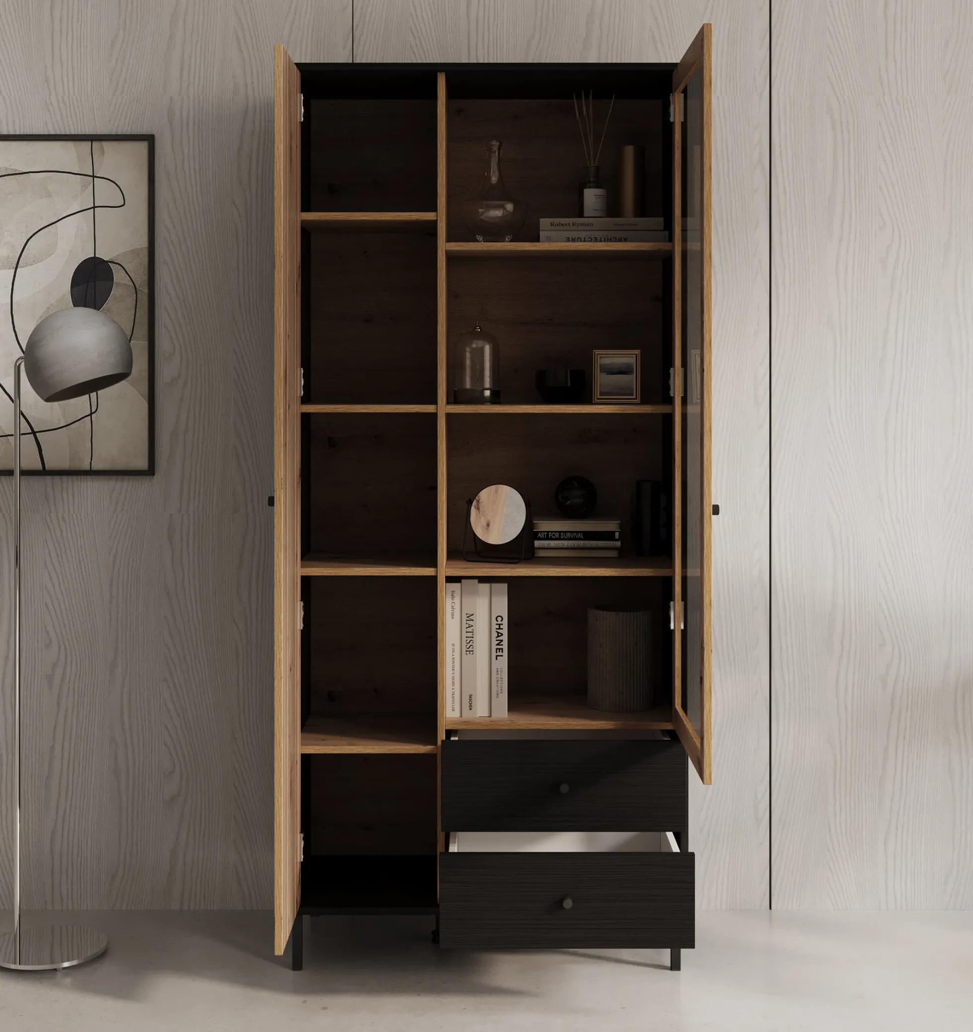 Charles 2 - Vitrinekast - Eiken - 87x40x195 cm