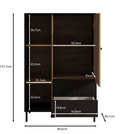 Charles 1 - Vitrinekast - Zwart - 87x40x131 cm