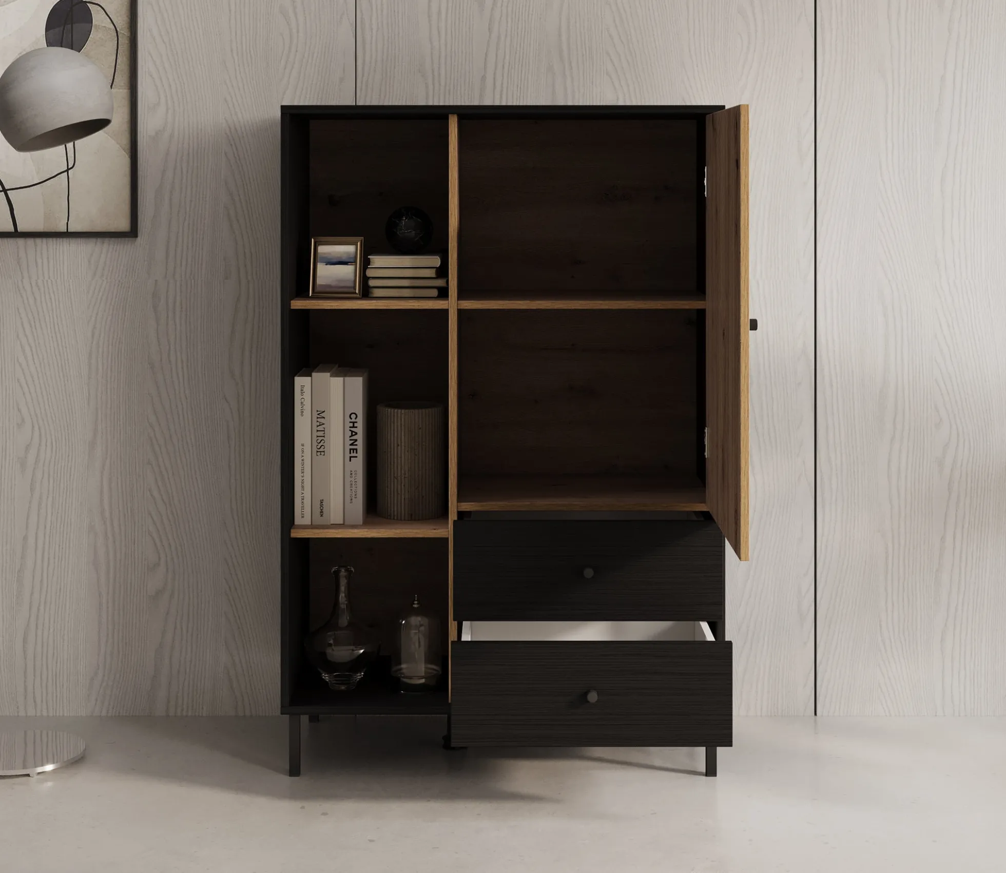 Charles 1 - Vitrinekast - Zwart - 87x40x131 cm