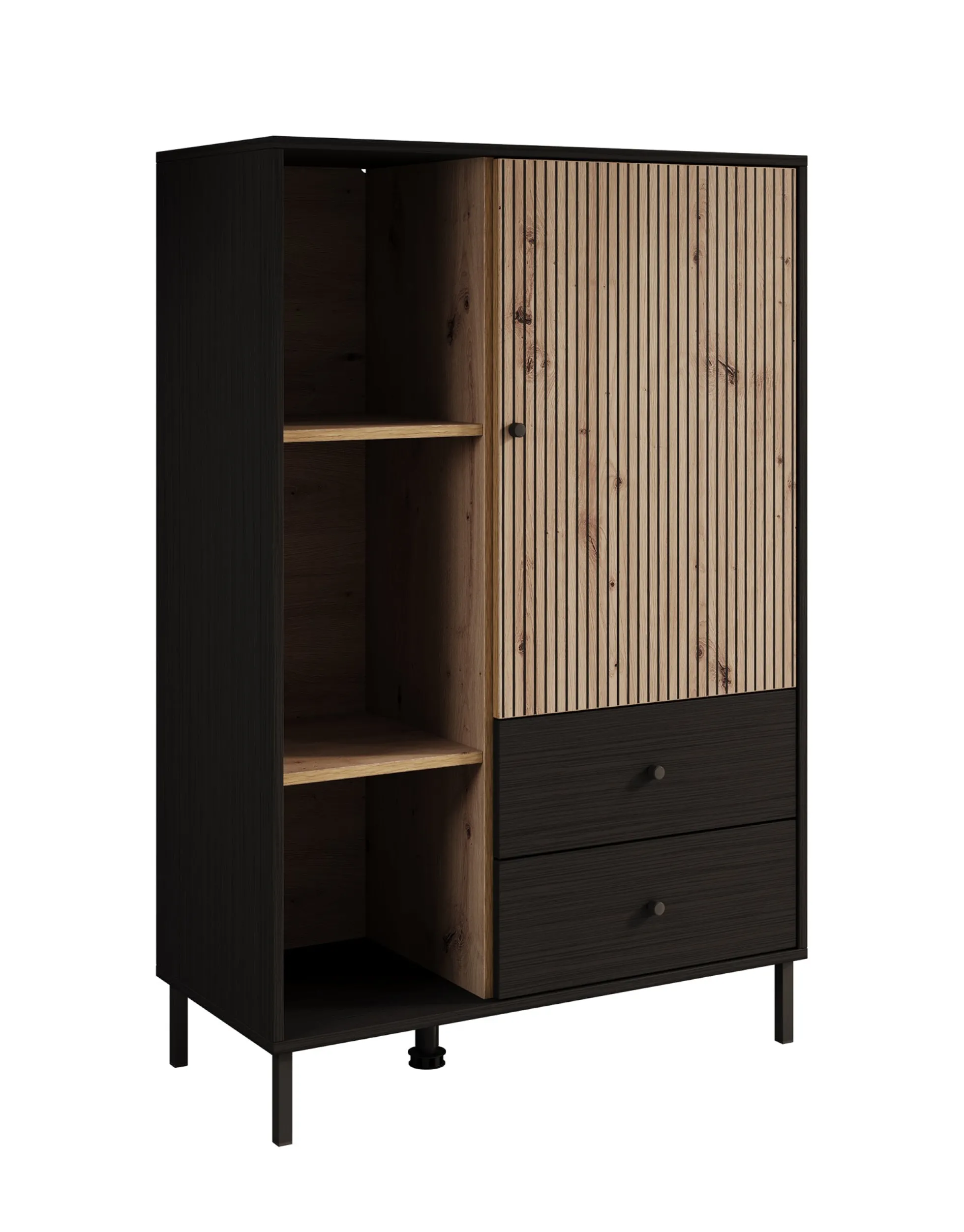 Charles 1 - Vitrinekast - Zwart - 87x40x131 cm