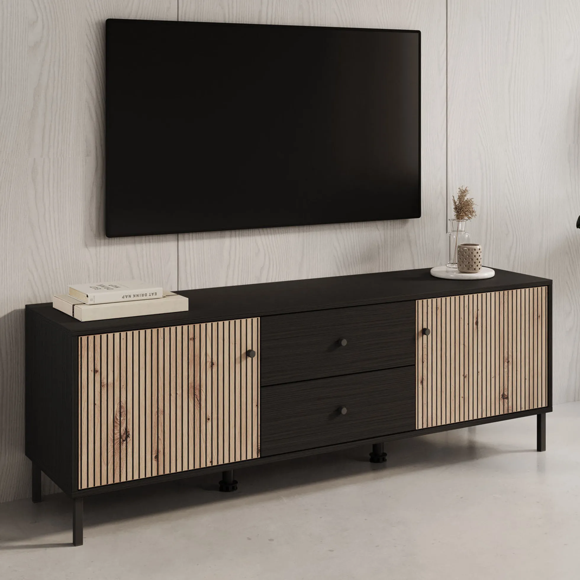 Charles - TV-Meubel met 2 deuren - Eiken - 157 cm