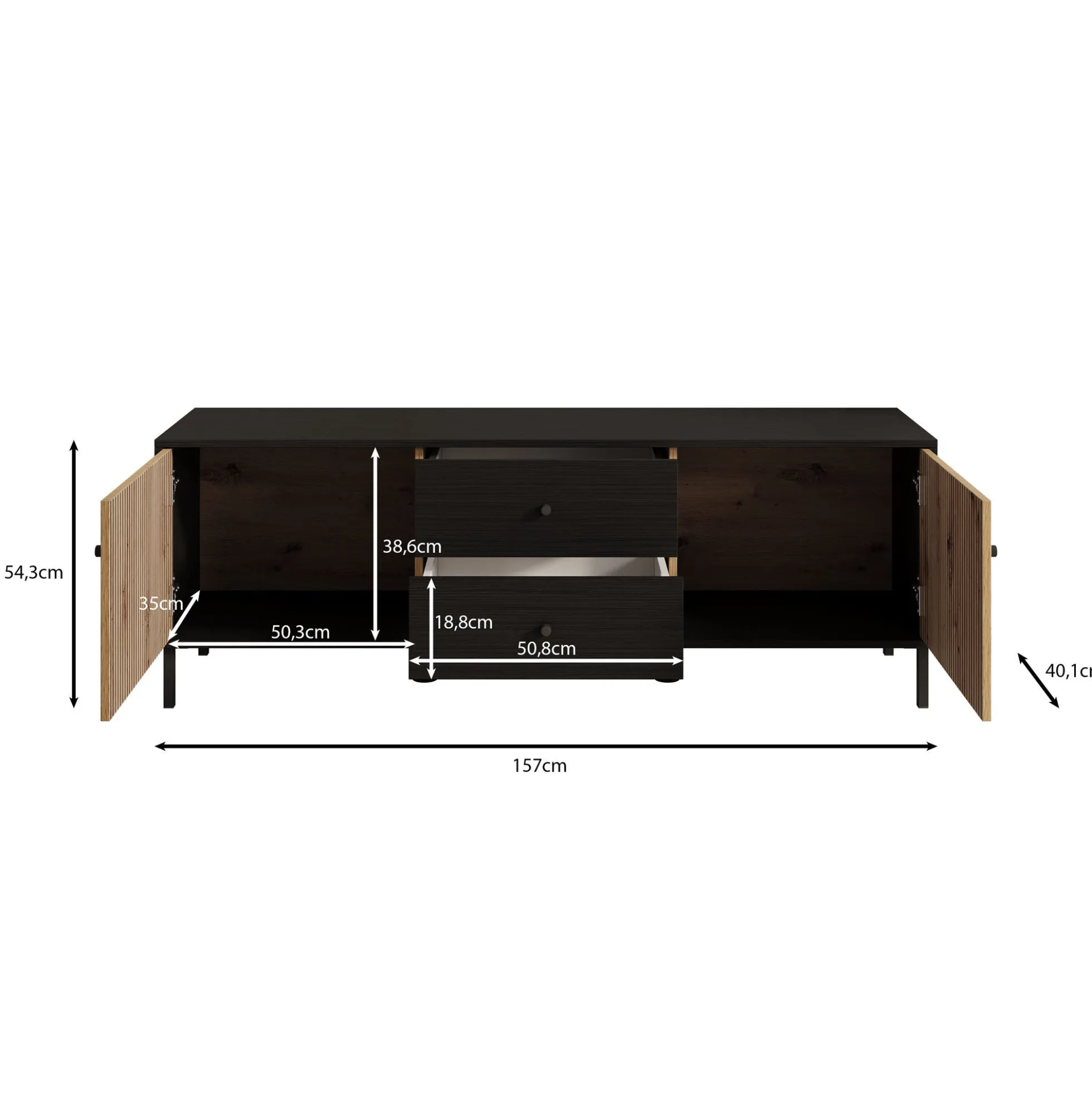 Charles - TV-Meubel met 2 deuren - Eiken - 157 cm