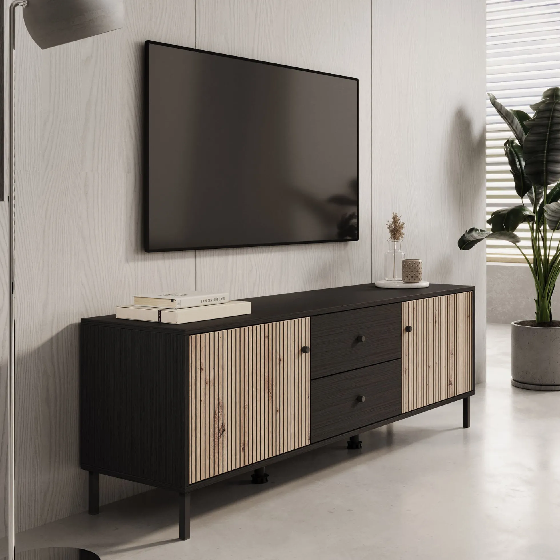 Charles - TV-Meubel met 2 deuren - Eiken - 157 cm