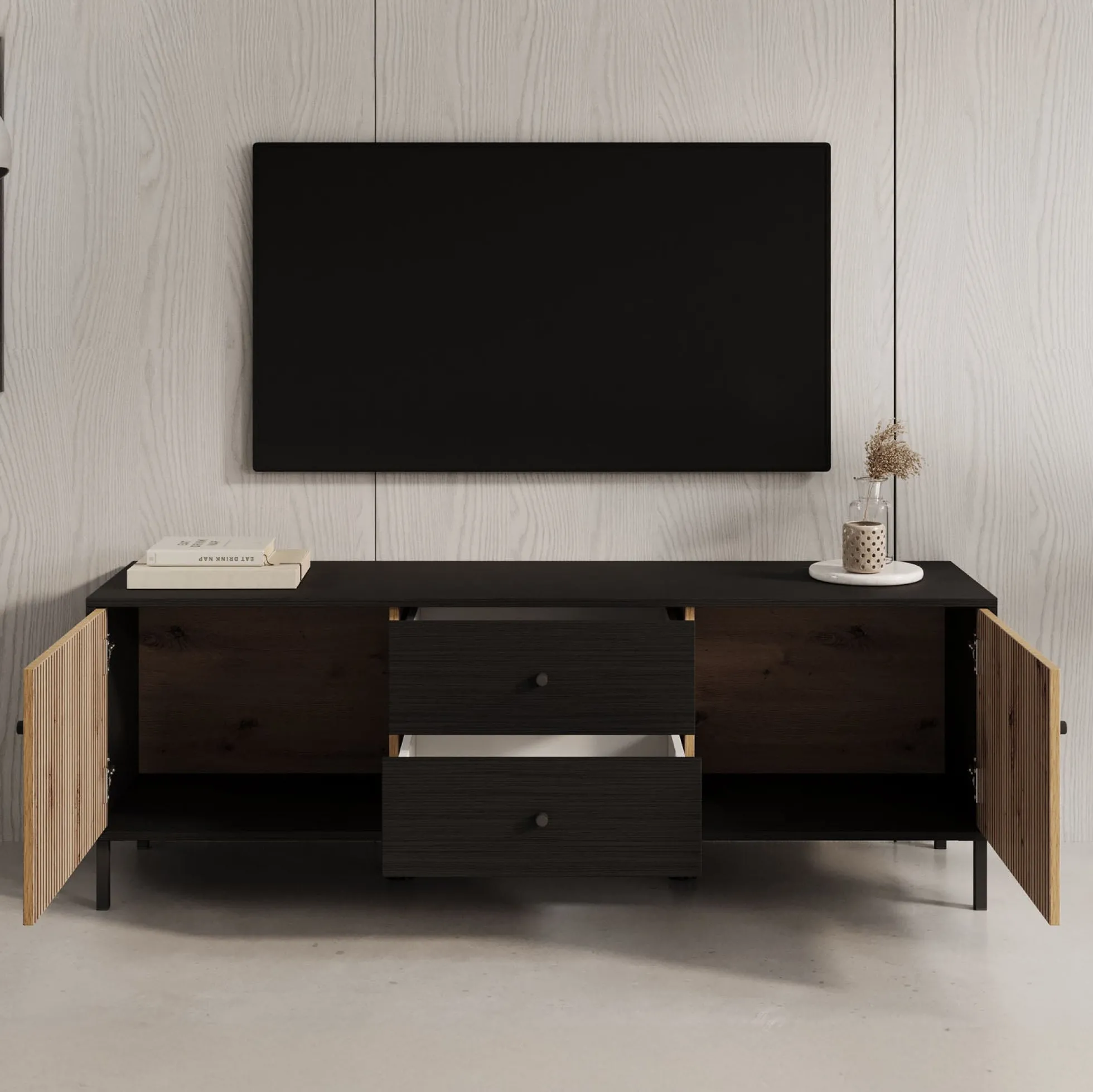 Charles - TV-Meubel met 2 deuren - Eiken - 157 cm