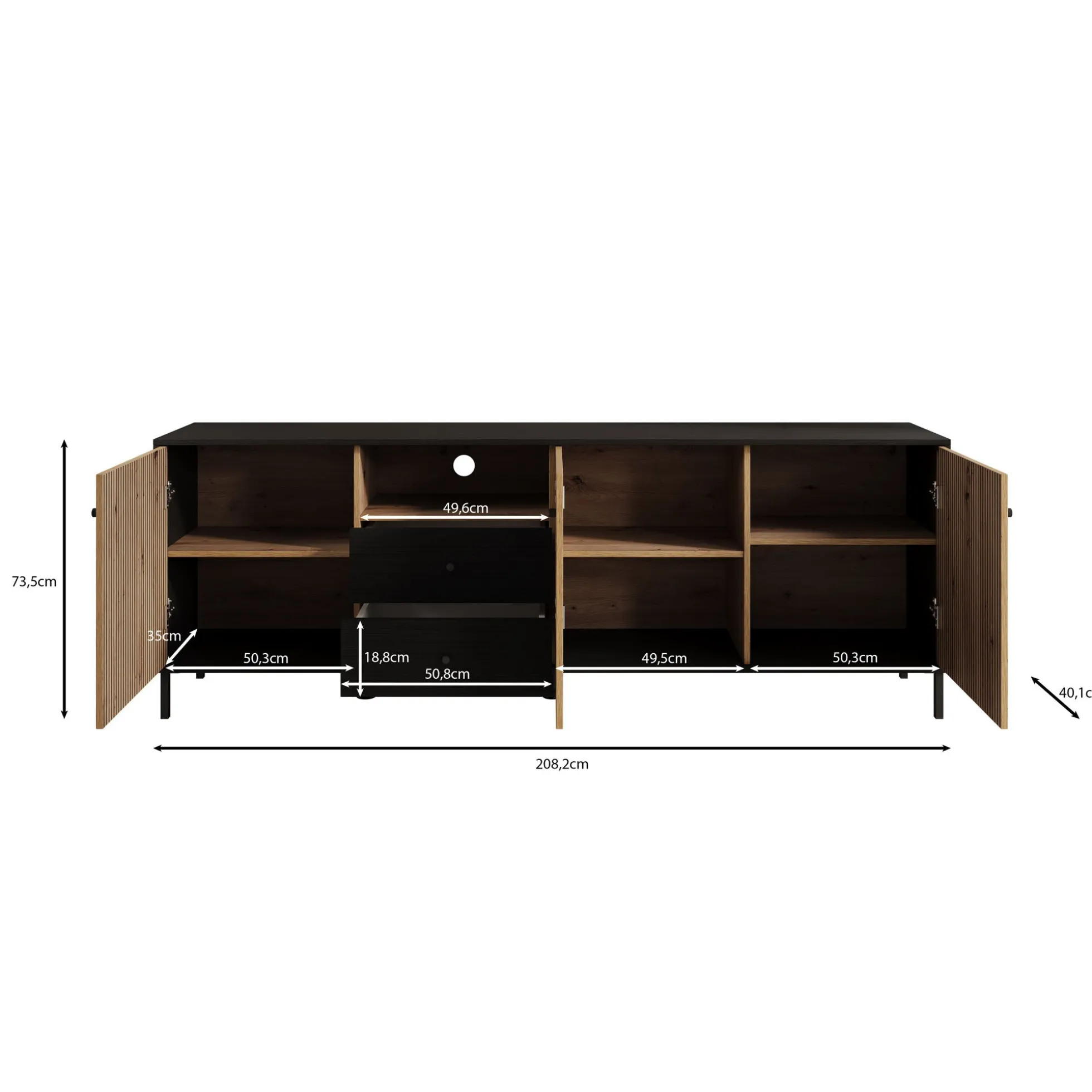 Charles - TV-Meubel met 3 deuren - Eiken - 208 cm