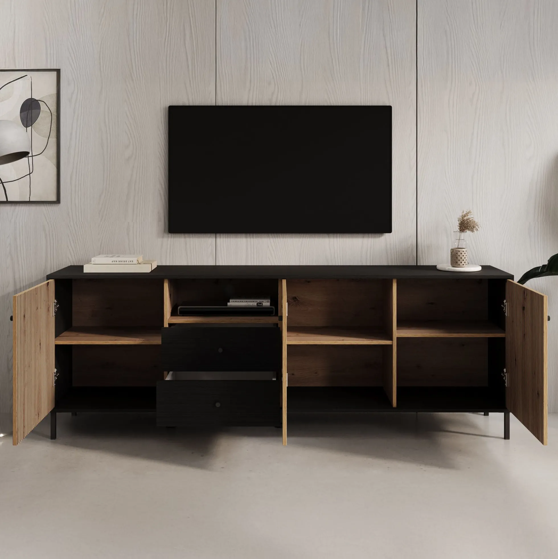 Charles - TV-Meubel met 3 deuren - Eiken - 208 cm
