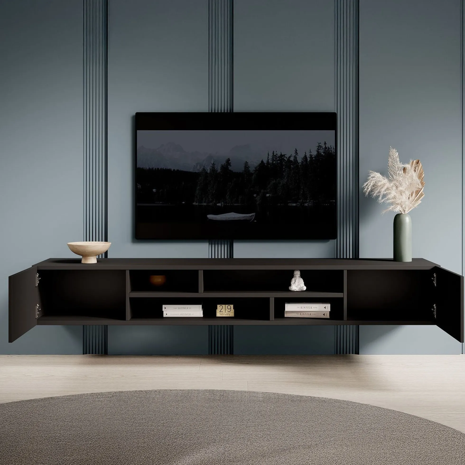 Charo - TV-Meubel - met 2 deuren - Mat zwart - 208 cm