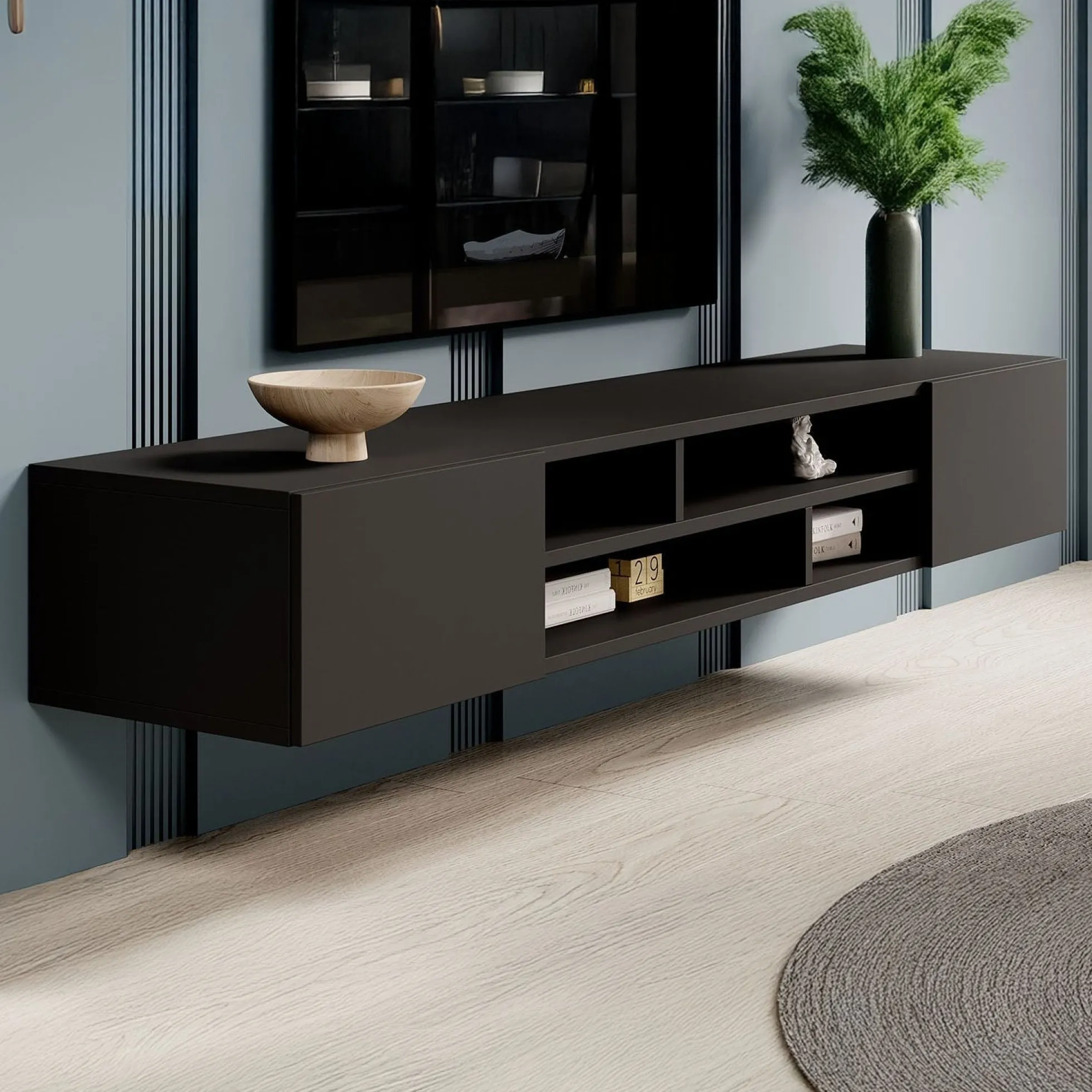 Charo - TV-Meubel - met 2 deuren - Mat zwart - 208 cm