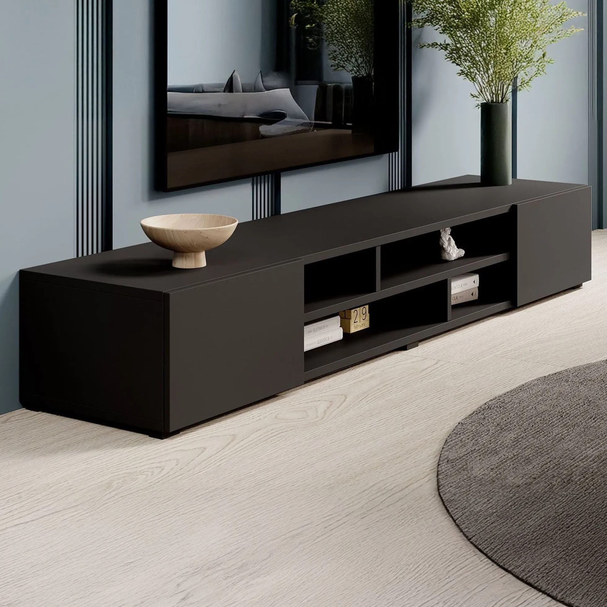 Charo - TV-Meubel - met 2 deuren - Mat zwart - 208 cm