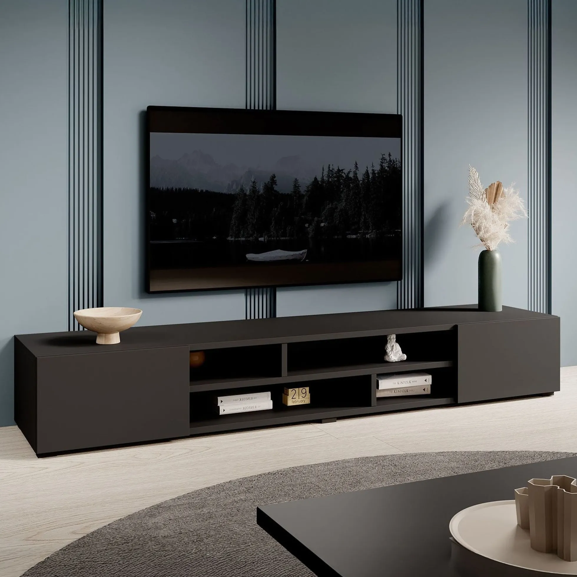 Charo - TV-Meubel - met 2 deuren - Mat zwart - 208 cm