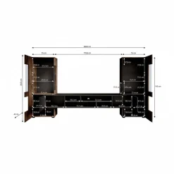 Charo - Wandmeubel - Eiken/zwart - 270x45x143 cm