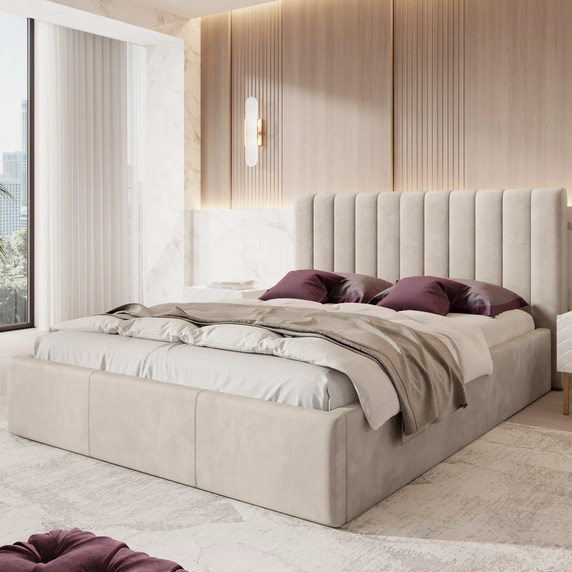 Chief - Tweepersoonsbed - Velvet beige - 160x200 cm