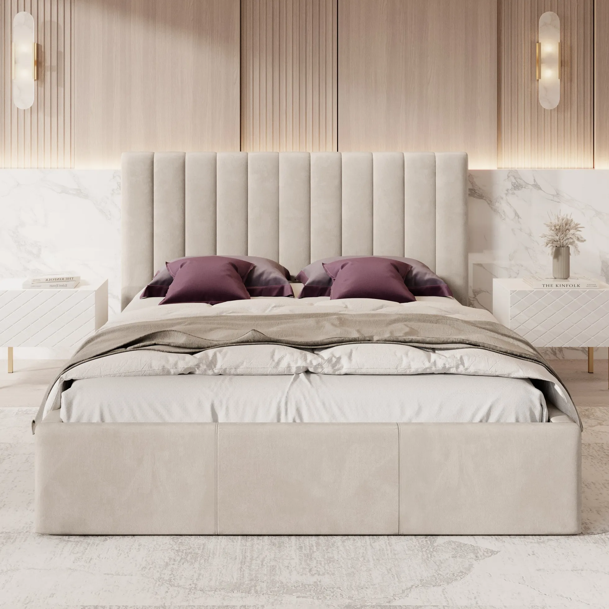 Chief - Tweepersoonsbed - Velvet beige - 160x200 cm