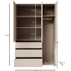 Cirelle 2 - Kledingkast 3-deurs - Beige - 138x55x211 cm